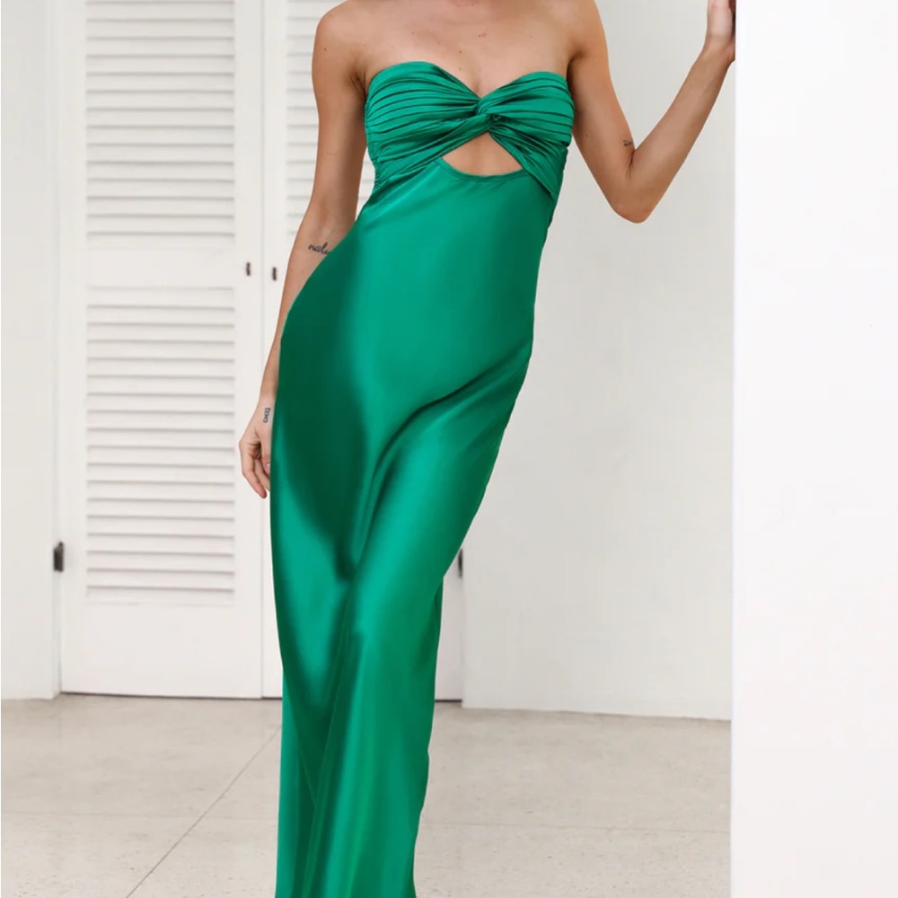 Hello Molly CURIOUS HEART SATIN MAXI DRESS FOREST GREEN